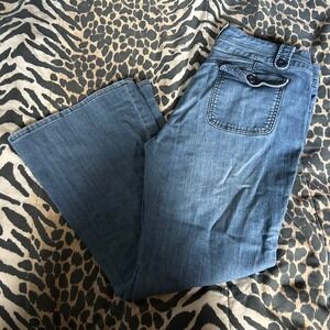 ana A New Approach‎ Wide Leg Jeans Women's Size 14 29 L Low Rise Dark Wash Denim